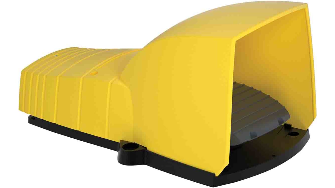 Interruttore a pedale Schneider Electric XPEY310, IP66, configurazione 1 NC+1 NA, montaggio a pavimento, corpo giallo resistente a oli e grassi.