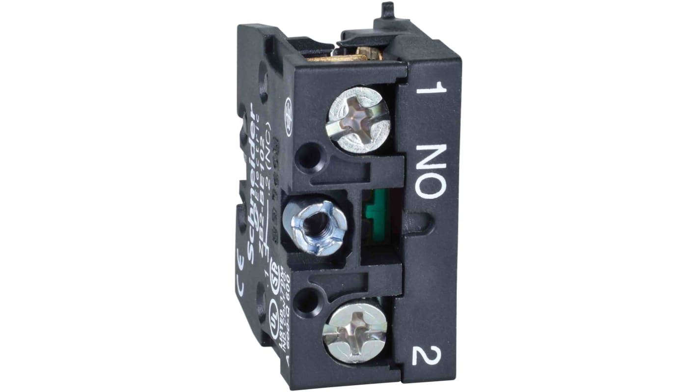 Blocco contatti Schneider Electric ZB2BE201, 1 NO, tensione 600V, facile montaggio con terminali a vite.