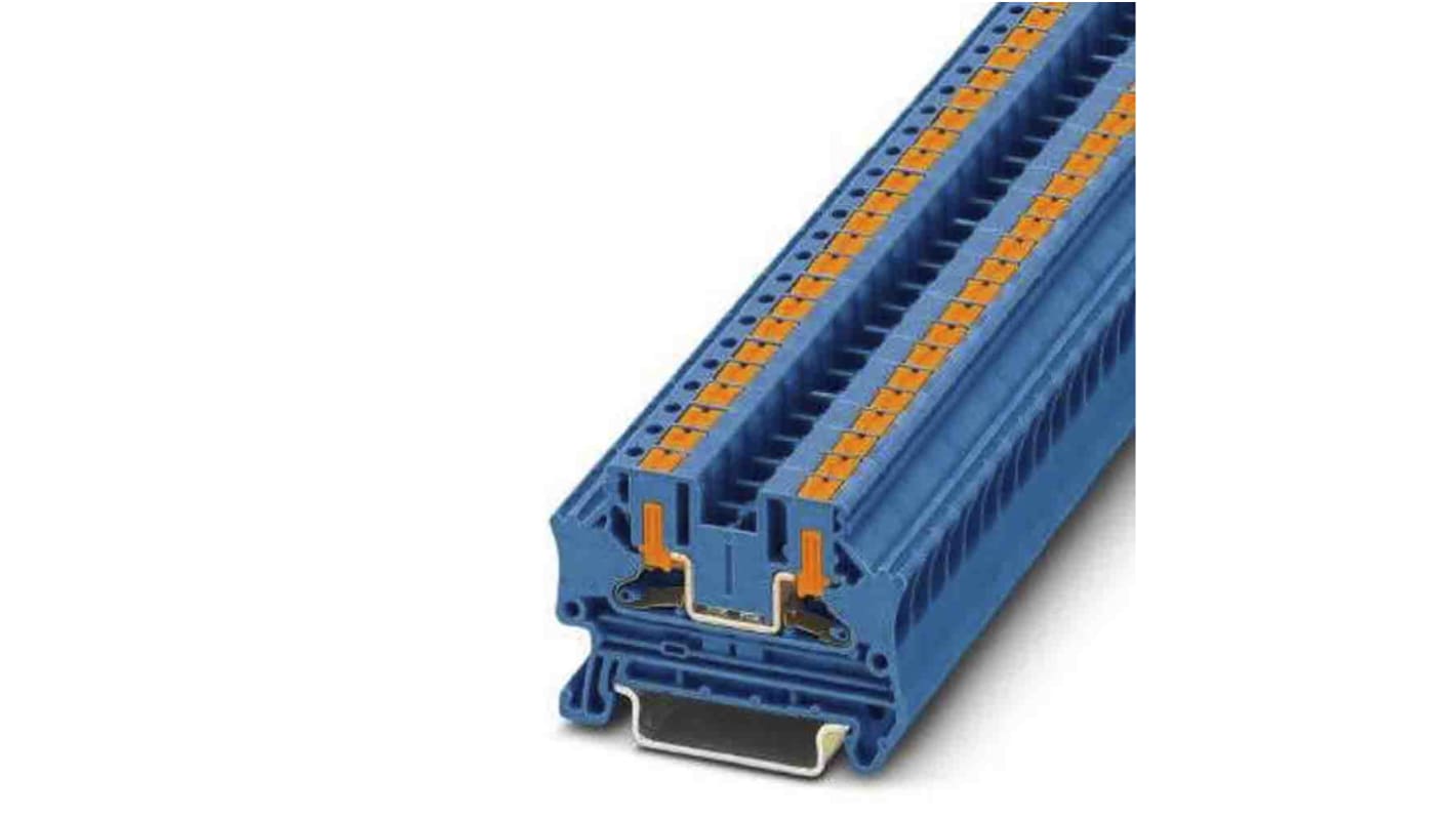 Morsettiera passante Phoenix Contact 1088729, blu, 32A. Design compatto per applicazioni ferroviarie. Facile cablaggio senza utensili.