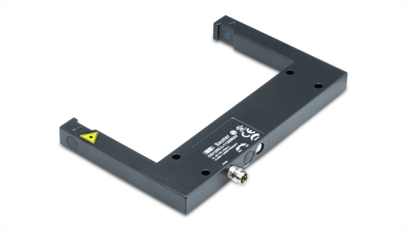 Sensore fotoelettrico a forcella Baumer OG120U.L-GW1O.7WL, rilevamento 120 mm, IP67, montaggio a vite, temperatura -25 a 60 °C.