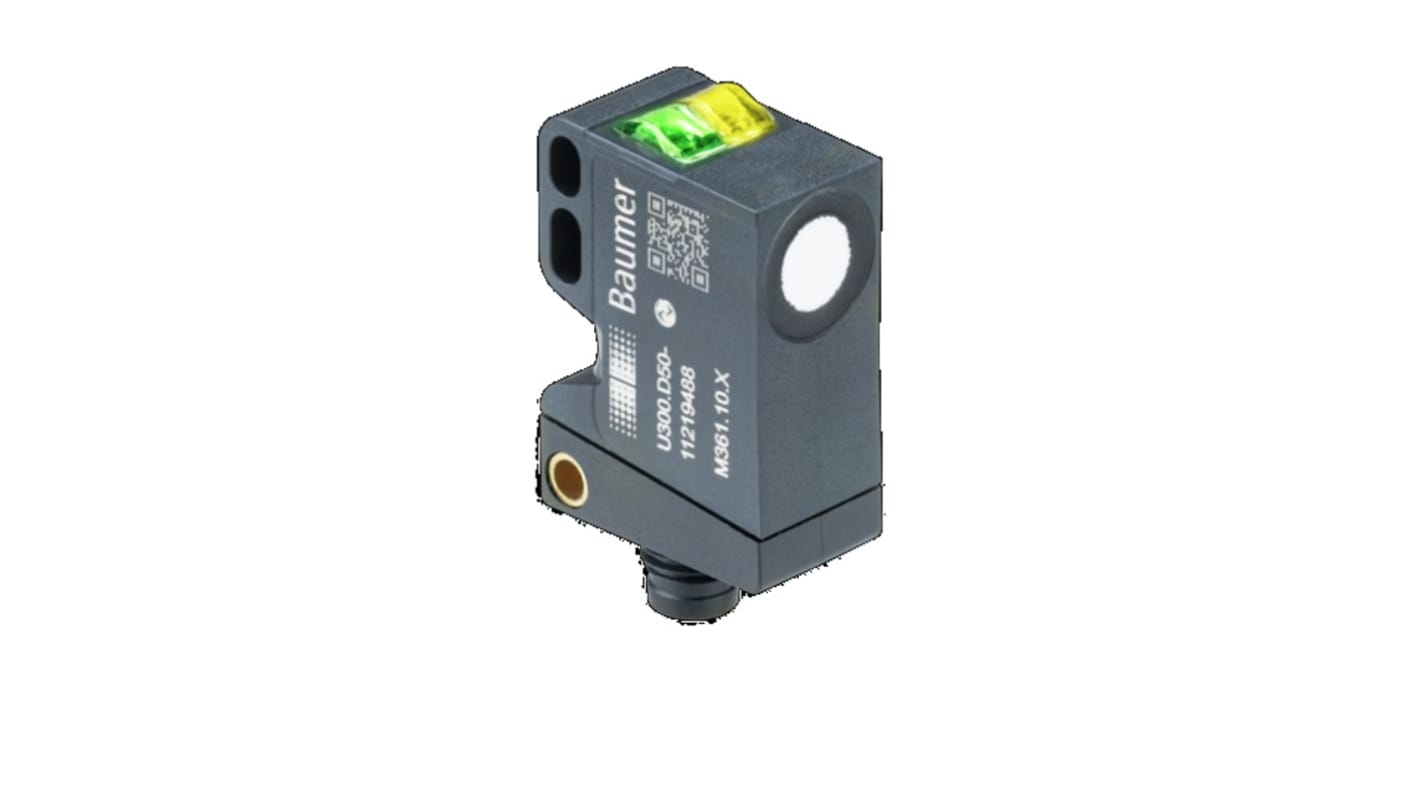 Sensore di distanza Baumer U300.P50-GP1J, ultrasuoni, rilevamento 15-500 mm, IP67, montaggio a vite.