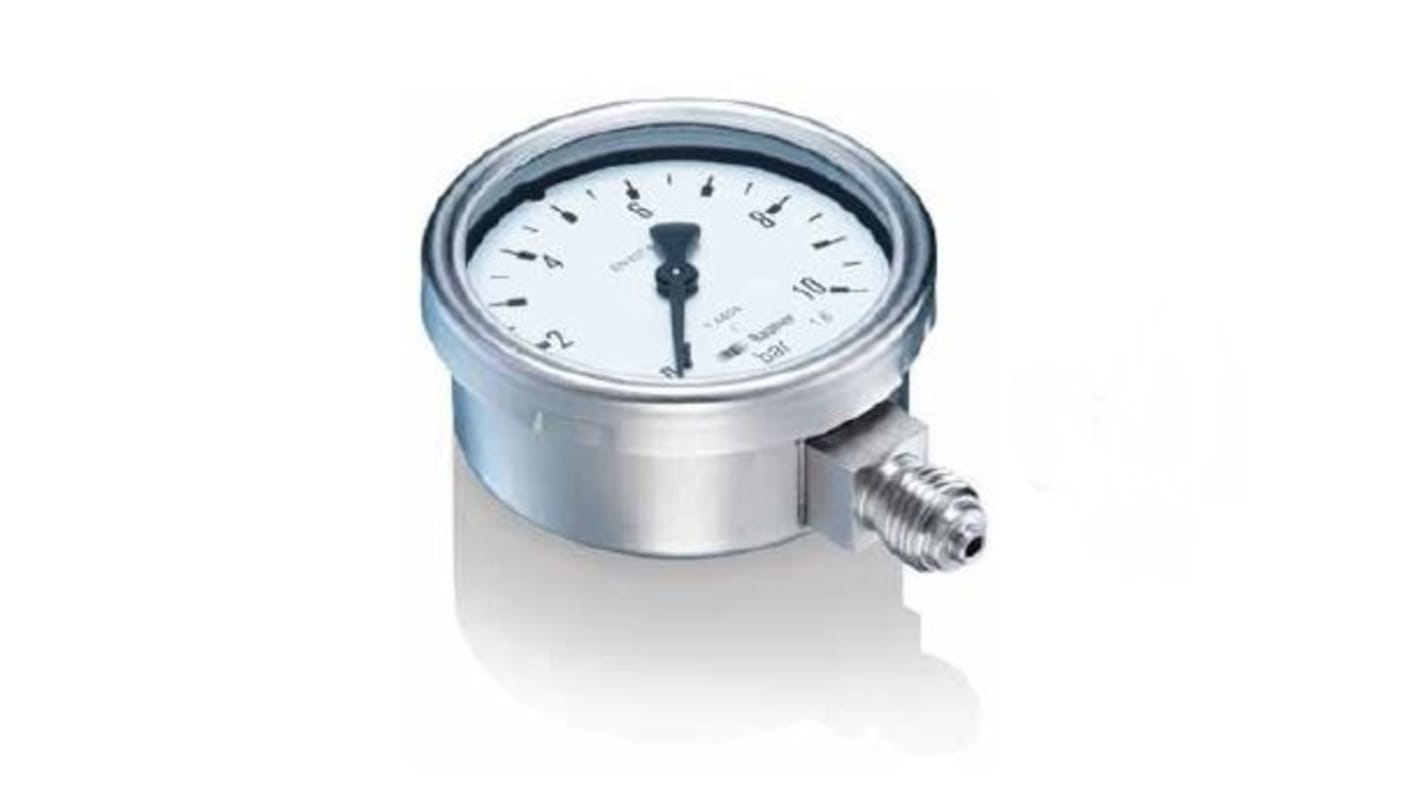 Manometro Bourdon MEX2-D50.B19, acciaio inox, attacco NPT 1/4, misura pressione 0-4 bar, diametro 68 mm. Ideale per gas e liquidi corrosivi.