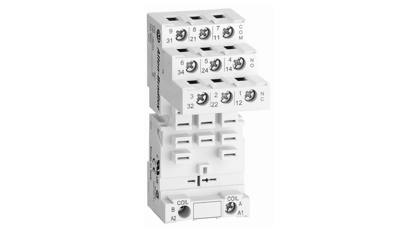 Zoccolo per relè Rockwell Automation 700-HN153, con connettore femmina a 11 lame, montaggio su guida DIN, tensione 300V.