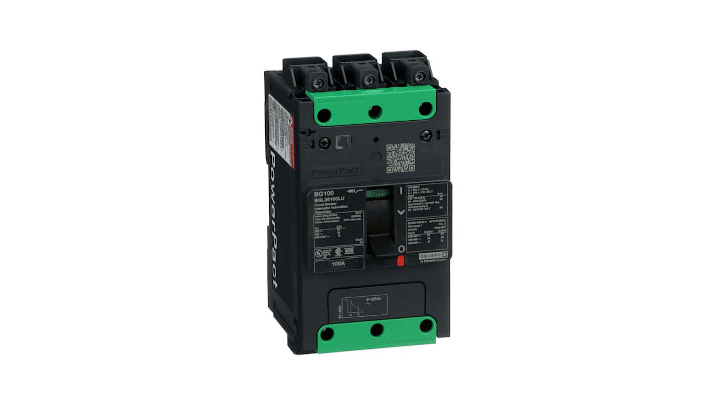 Interruttore automatico MCCB Schneider Electric BGL36100LU, 100 A, 525 V, 3 poli, grado di protezione IK07.