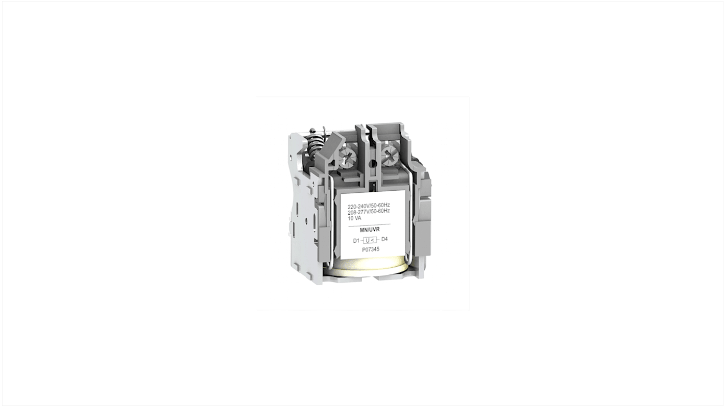 Interruttore magnetotermico sottotensione MN Schneider Electric LV429408 per Compact NSX e PowerPact. Tensione 380-415V 50/60Hz, apertura automatica a bassa tensione, risposta rapida 50 ms. Ideale per emergenze e controlli a distanza.