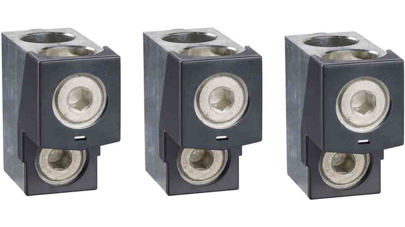 Connettore cavo Schneider Electric per 2 cavi da 35 mm² a 240 mm², in alluminio, montaggio diretto su terminali. Set di 3 parti.