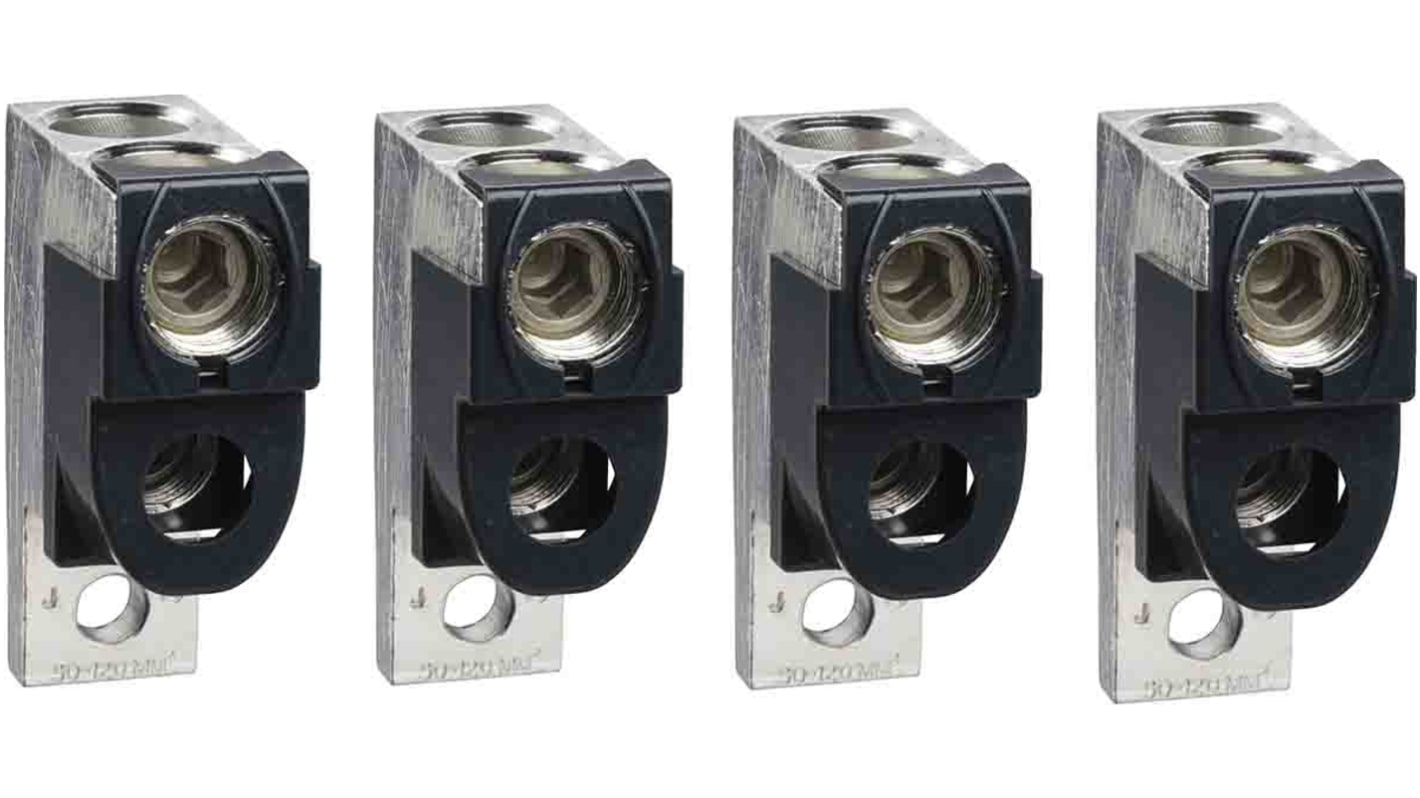 Connettore cavo Schneider Electric per Compact NSX e Easypact CVS, accetta 2 cavi fino a 240mm², montaggio diretto sui terminali. Set di 4 parti.