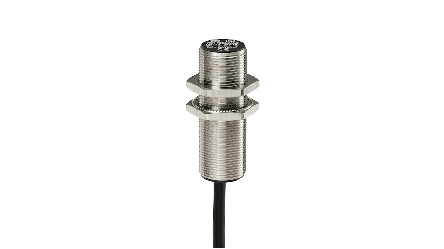 Sensore di prossimità cilindrico PNP Telemecanique Sensors XS518BLPBL2, M18 x 1, rilevamento 5 mm, IP68/IP69K, cavo 2 m.