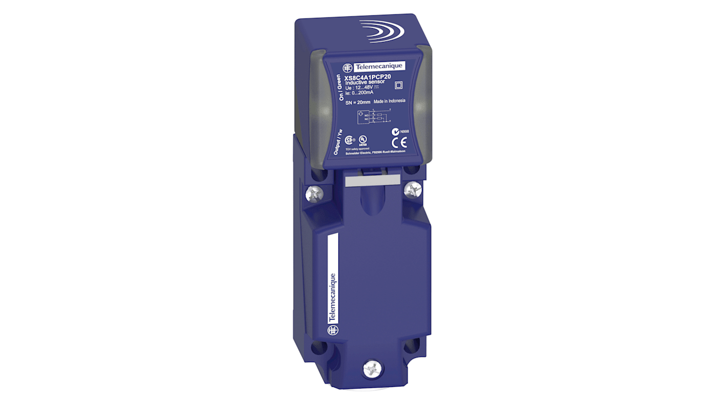 Sensore di prossimità induttivo Telemecanique XS8C4A4DPP20 per rilevamento metallico, 40 mm, montaggio a filo, uscita discreta, PBT. Ideale per applicazioni industriali!