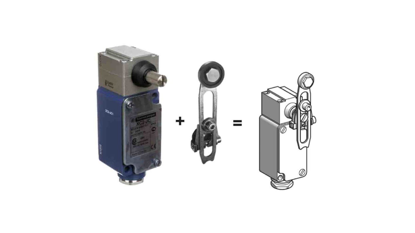 Interruttore di fine corsa a leva a rullo Telemecanique Sensors, 1CO, 500V, 10A, corpo metallico, grado di protezione IP65.