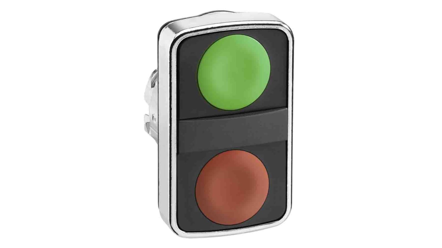 Attuatore pulsante instabile Schneider Electric Harmony XB4, con pulsanti verde e rosso, diametro foro 22mm, facile montaggio su unità compatibili.