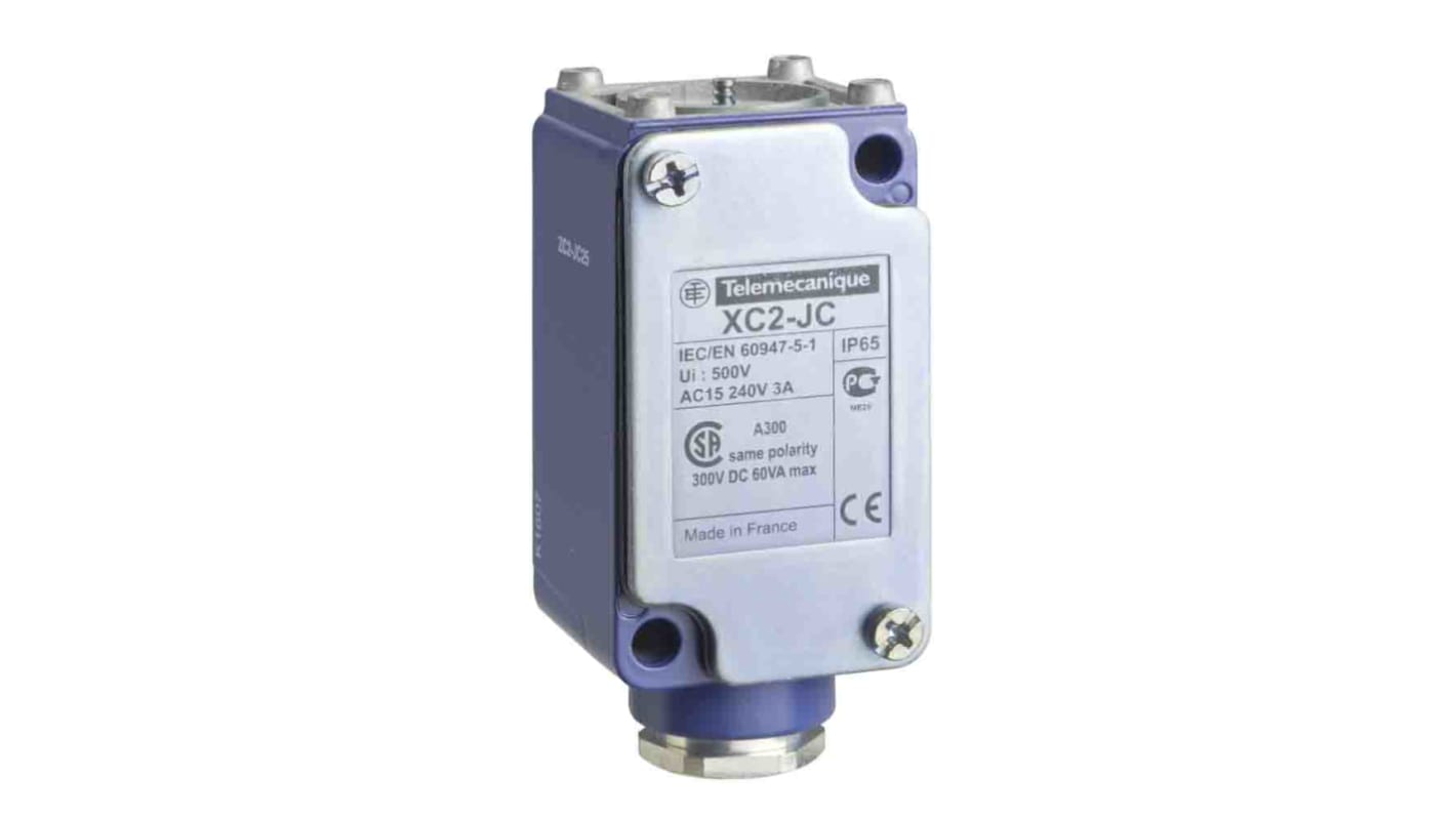 Interruttore di fine corsa Telemecanique Sensors ZC2JC2H29, corpo metallico, 2CO, IP65, tensione 500V, corrente 10A, montaggio con filettatura M20.