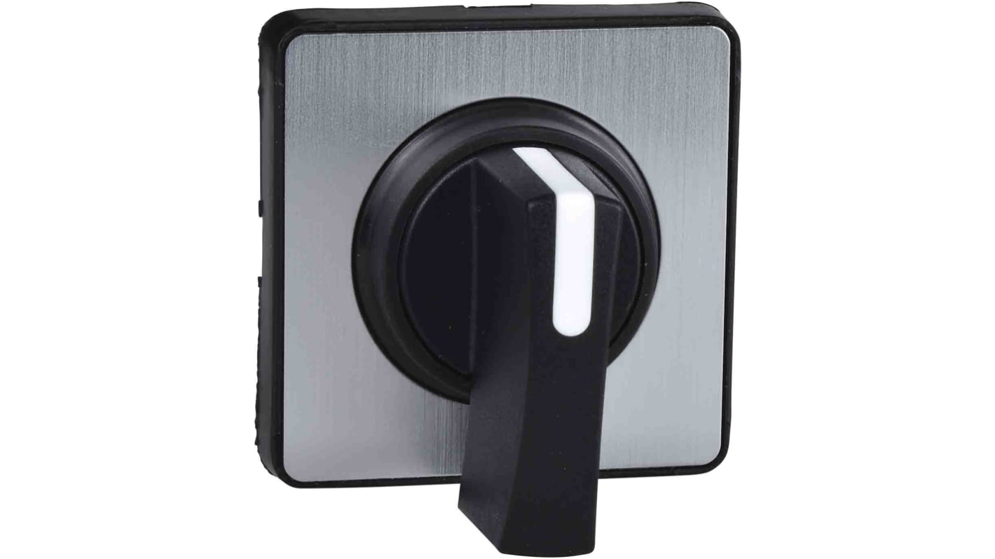 Manopola nera Schneider Electric KBE1H per interruttori a camme, compatibile con corpi da 12 e 20 A, grado di protezione IP40.