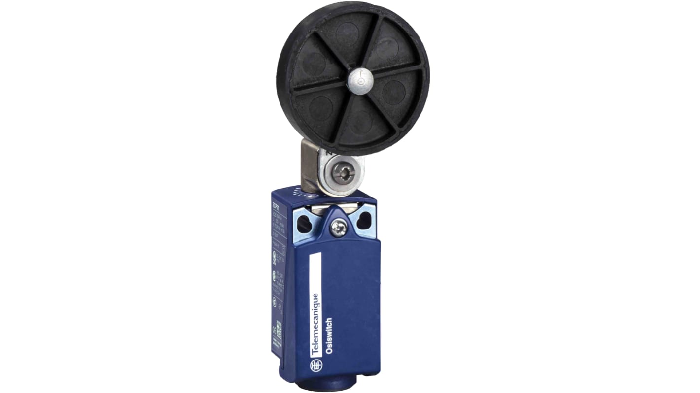 Interruttore di fine corsa a rullo Telemecanique Sensors XCKP2539P16, 1NC/1NA, IP66/IP67, custodia plastica, corrente max 10A.