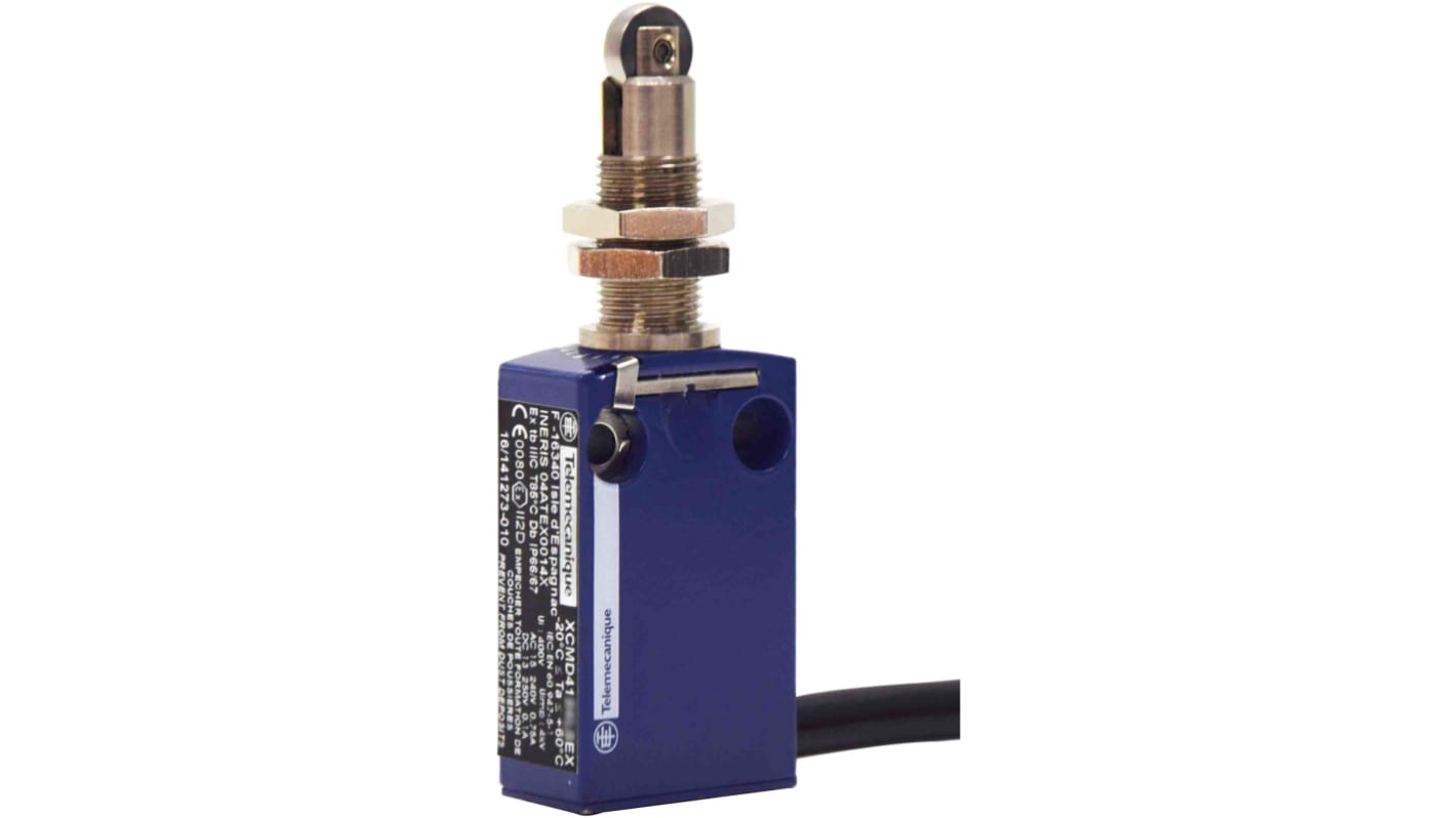 Interruttore di fine corsa a rullo Telemecanique Sensors XCMD41F2L5EX, 2NA e 2NC, IP66/IP67, corrente massima 6A.