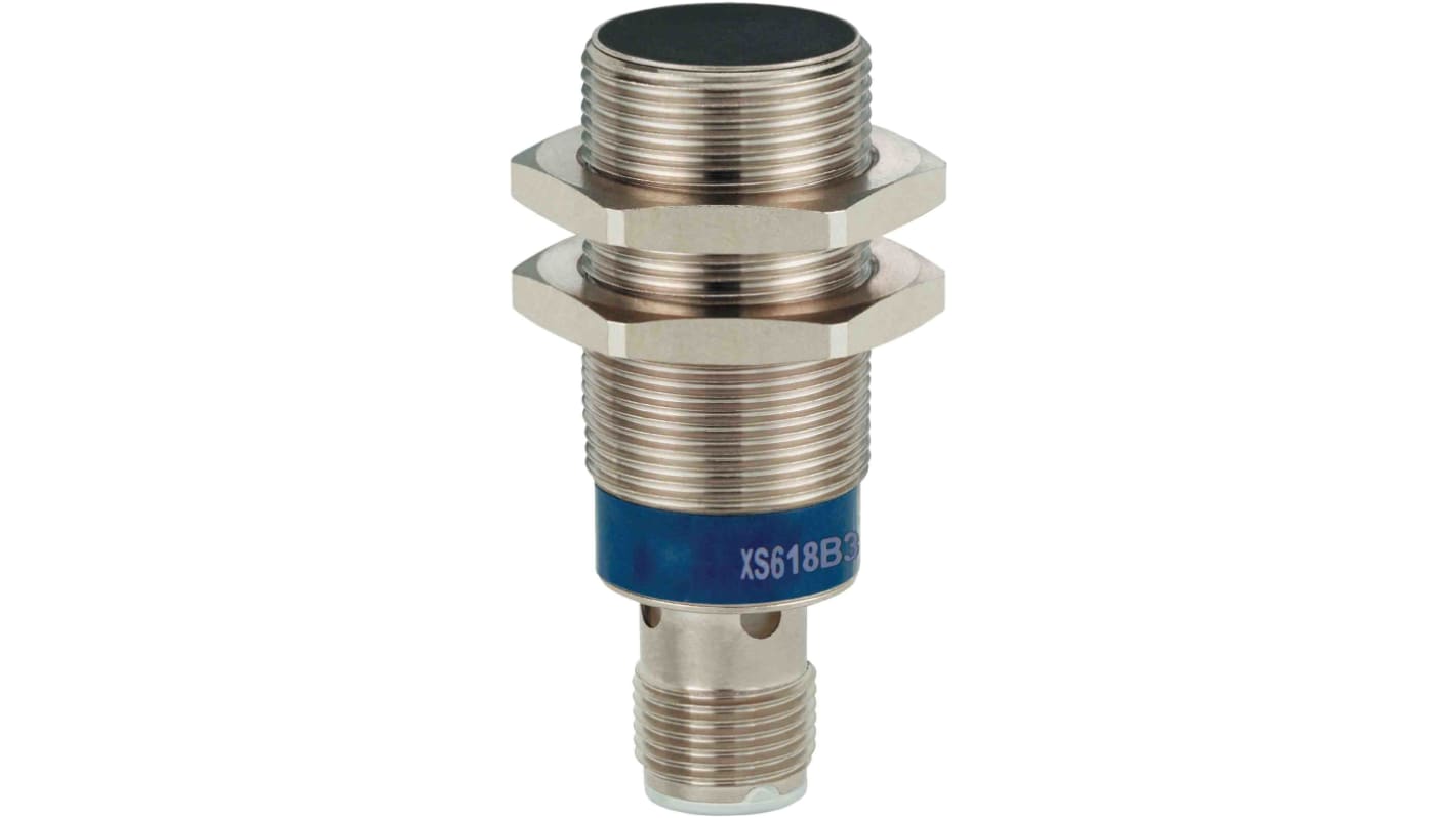 Sensore di prossimità cilindrico NPN Telemecanique Sensors XS108B3NAM12, tecnologia induttiva, rilevamento a 2 mm, IP65/IP67.