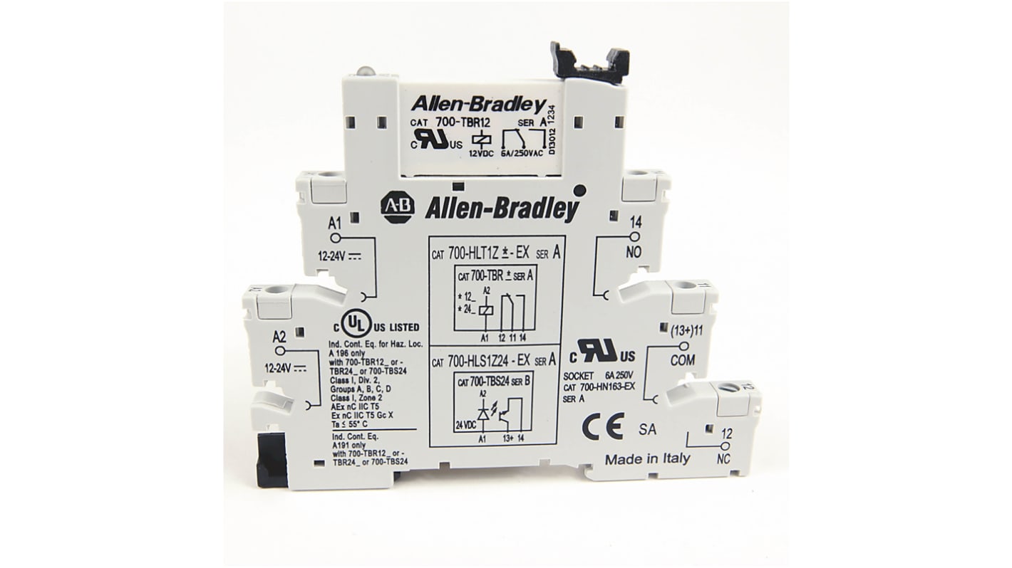 Il relè terminal Rockwell Automation 700-HLT1Z24 con coil 24V cc e contatto SPDT. Morsetti a vite, contatti in argento. Ideale per applicazioni industriali.