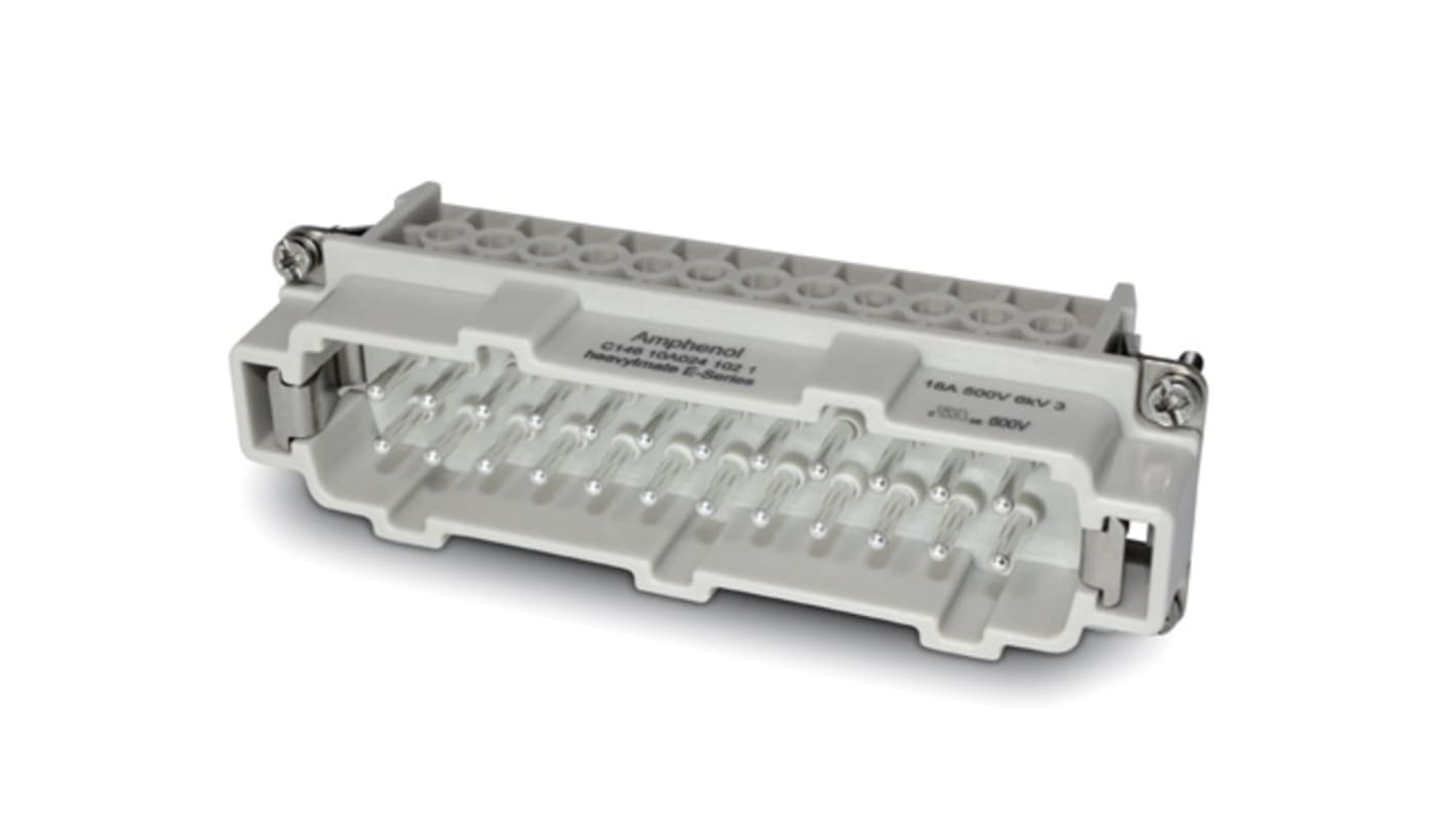 Inserto maschio Amphenol Industrial Heavy Mate C146, 16A, 24 + PE vie, tensione 500 V, temperatura -40/+125 °C.