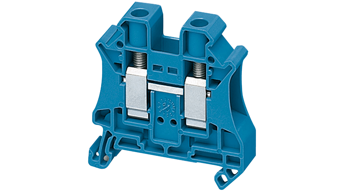 Morsettiera passante Schneider Electric NSYTRV102BL blu 10mm² 2 collegamenti a vite, montaggio a clip. Ideale per temperature da -40 a 130 °C.