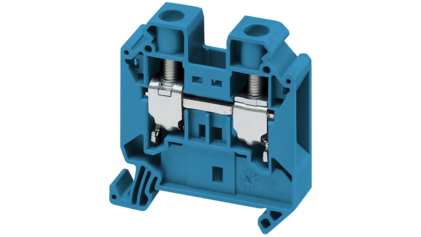 Morsettiera passante Schneider Electric NSYTRV162BL blu 16 mm², 2 collegamenti, montaggio a clip. Ideale per temperature -40 a 130 °C.