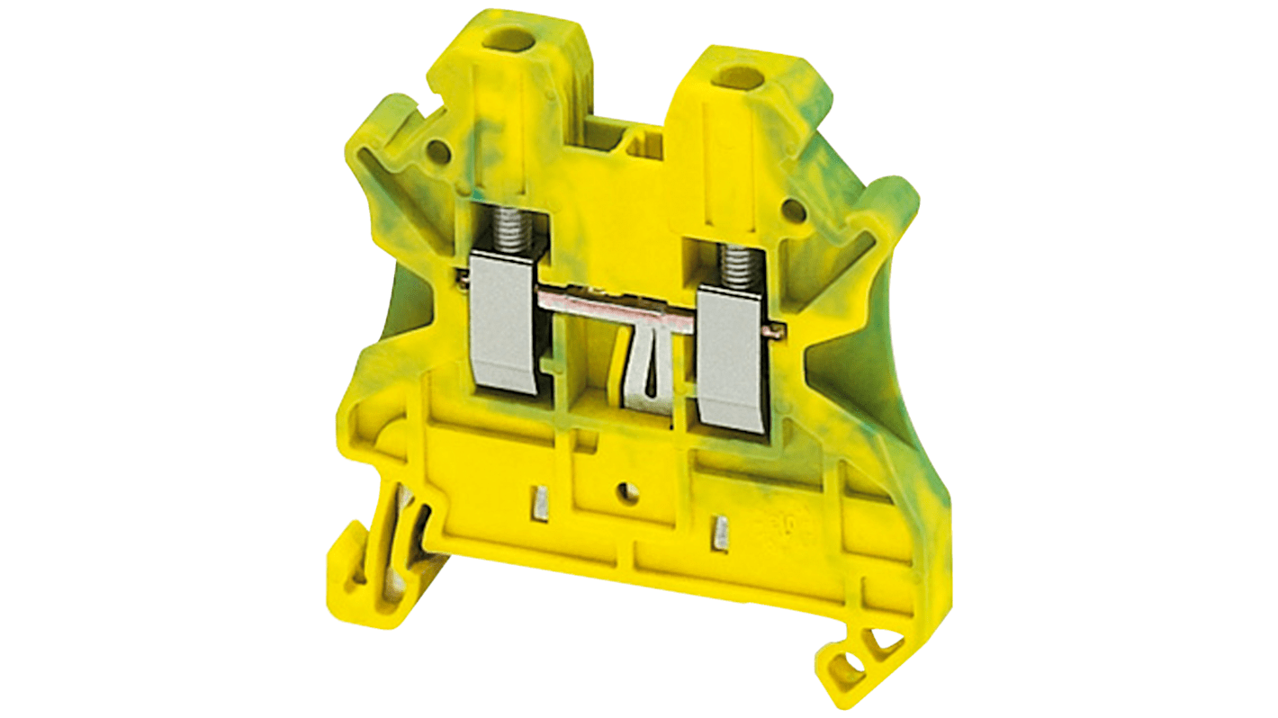 Morsettiera di terra Schneider Electric NSYTRV22PE con 2 vie e terminal a vite 2,5 mm². Montaggio a clip, temperatura operativa -40 a 130 °C. Ideale per applicazioni sicure!