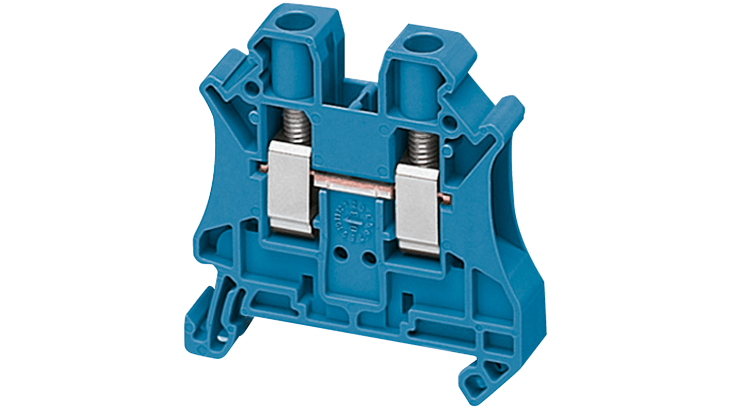 Morsettiera passante Schneider Electric NSYTRV62BL blu 6mm² 2 collegamenti, terminal a vite, montaggio a clip - Ideale per temperature da -40 a 130 °C.