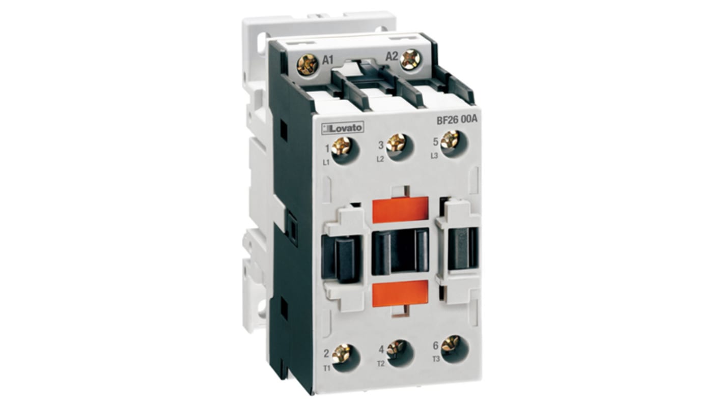 Contattore Lovato BF3800A048 a 3 poli, corrente nominale 38 A, tensione bobina 48 V c.a., per applicazioni industriali.