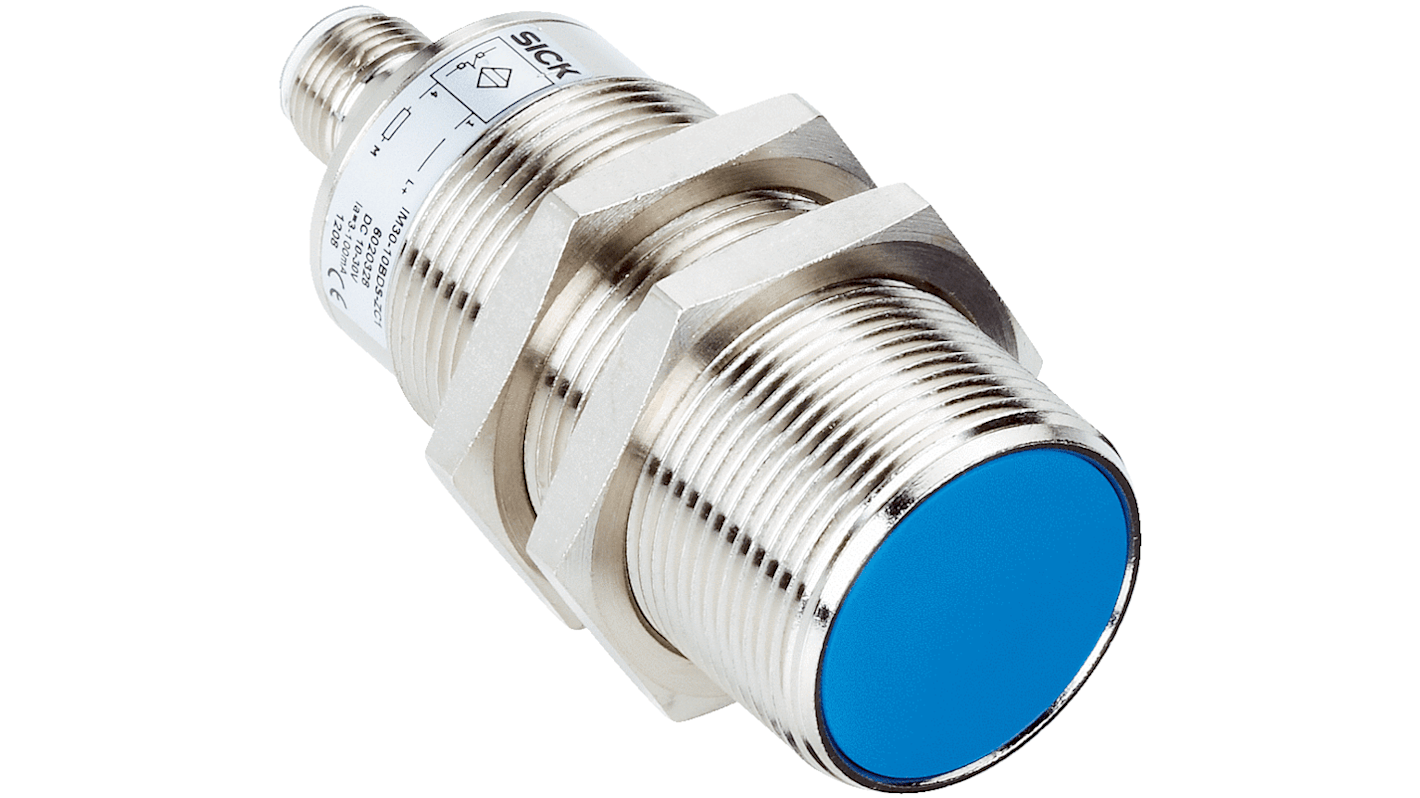 Sensore di prossimità cilindrico Sick IM30-10BUO-ZU0, NC, M30, rilevamento 10 mm, IP67, alimentazione 20-250 V.