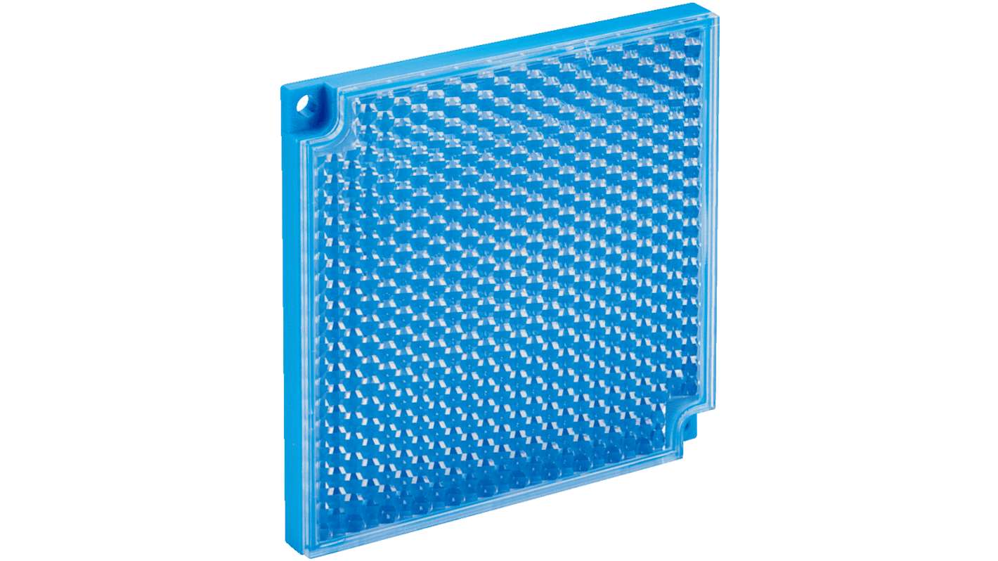 Riflettore Sick PL80A-AF per sensori fotoelettrici, forma rettangolare 77 mm x 77 mm, montaggio a vite, antiappannamento.