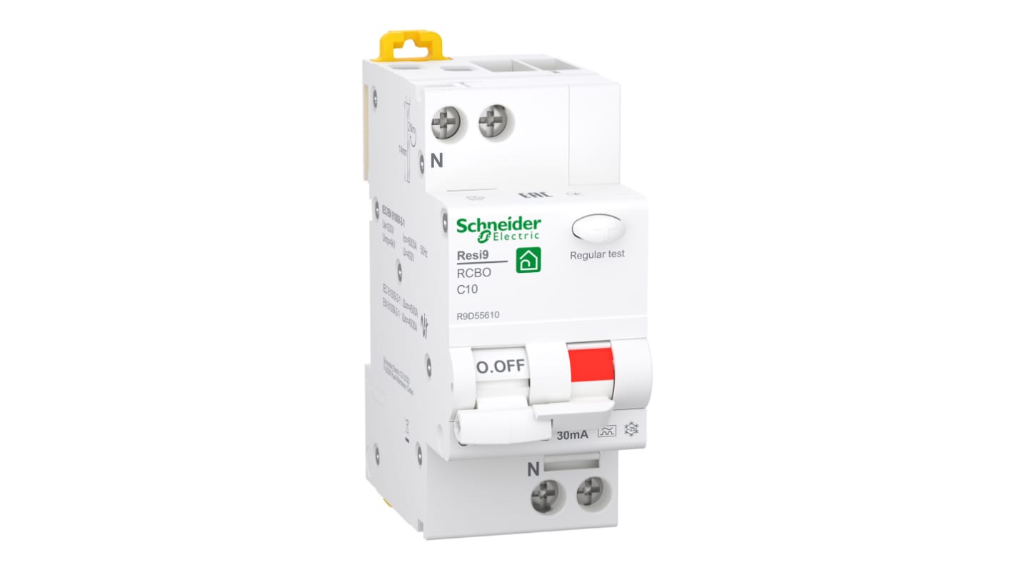 Interruttore differenziale 2 poli Schneider Electric R9D50610, 10 A, 30 mA, montaggio su guida DIN, colore bianco, IP20.