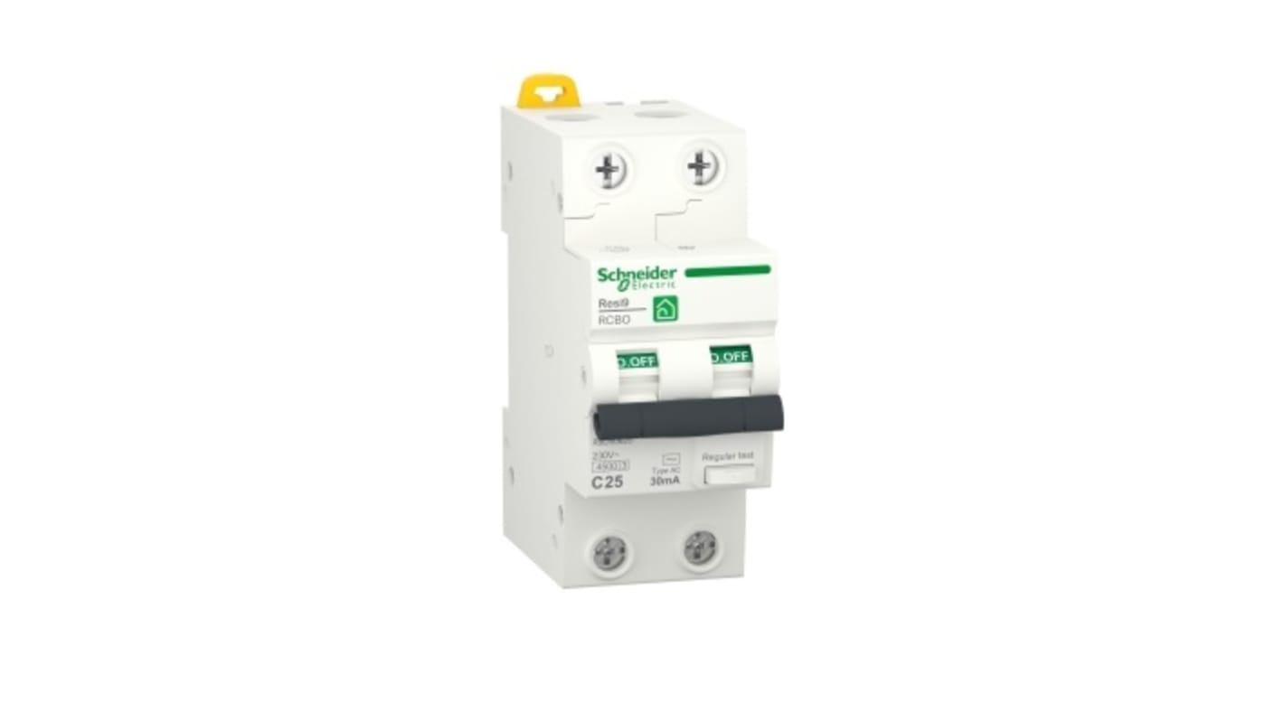 Interruttore differenziale 2 poli Schneider Electric R9D50625, 25 A, 30 mA, montaggio su guida DIN, colore bianco, IP20.