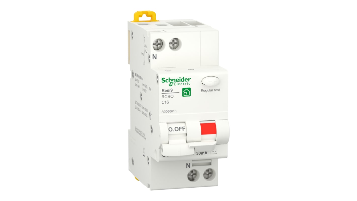 Interruttore differenziale 1P Schneider Electric R9D60616, 16 A, 30 mA, montaggio su guida DIN, colore bianco, IP20.