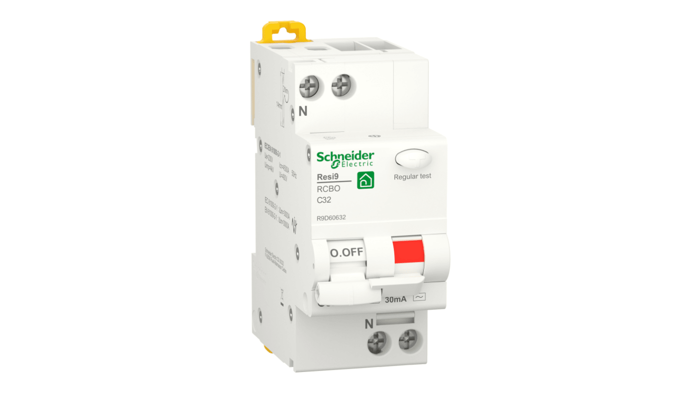 Interruttore differenziale Schneider Electric R9D60632, 1 polo, 32 A, 30 mA, montaggio su guida DIN, colore bianco, IP20.