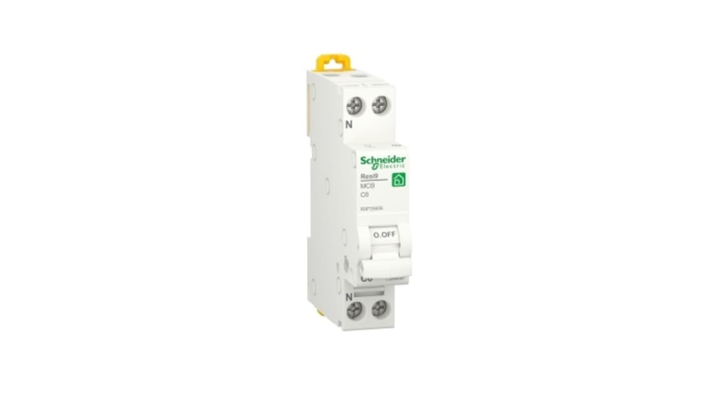 Interruttore automatico miniaturizzato Schneider Electric R9P35606 1P 6A Tipo C Bianco IP20 per guida DIN - Conforme a IEC/EN 60898 - Temperatura operativa -25 a 60 °C.