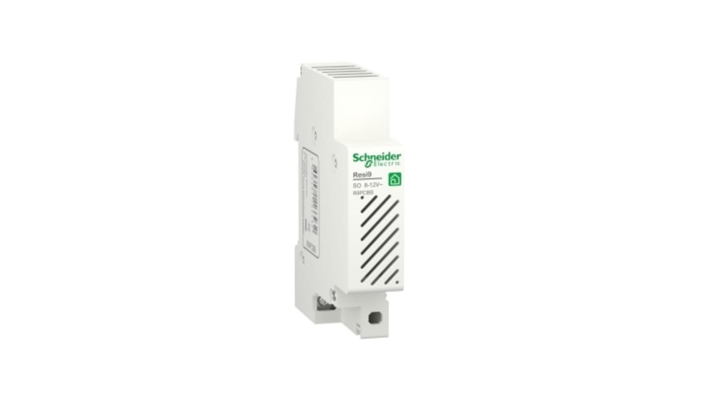 Schneider Electric R9PCBB, segnalatore acustico elettronico bianco, montaggio su guida DIN, 80 dB, alimentazione 8-12 V.