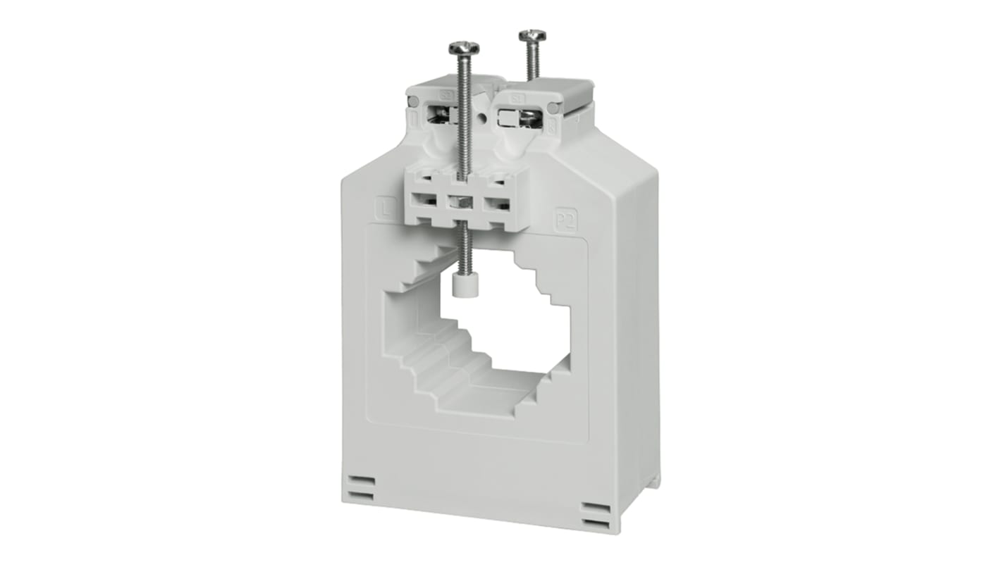 Trasformatore di corrente Carlo Gavazzi CTD3X1505AXXX, ingresso 150A, uscita 5A, montaggio su guida DIN, dimensioni 127x77mm.