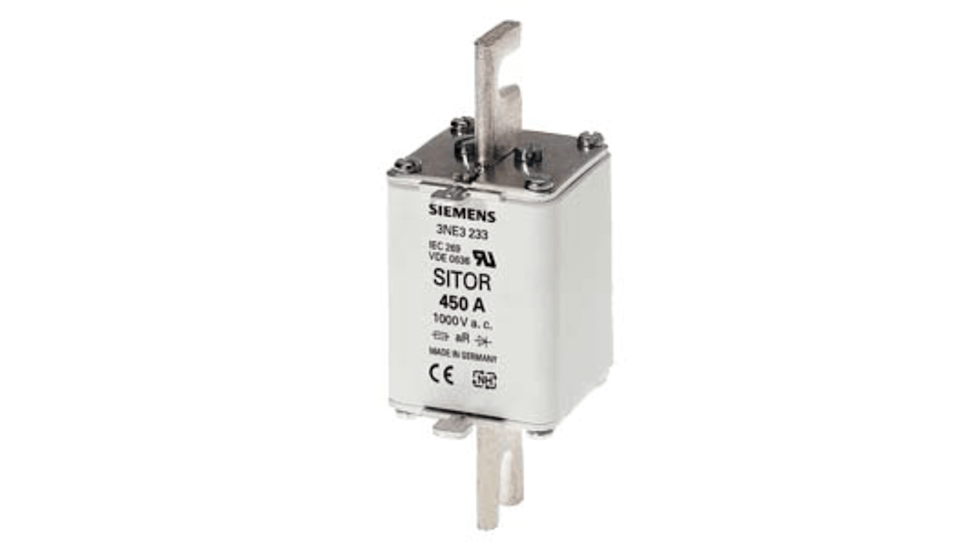 Fusibile Siemens 3NE3220 NH1, 80A, 1kV, progettato per proteggere sistemi UPS e soft starter in impianti industriali.