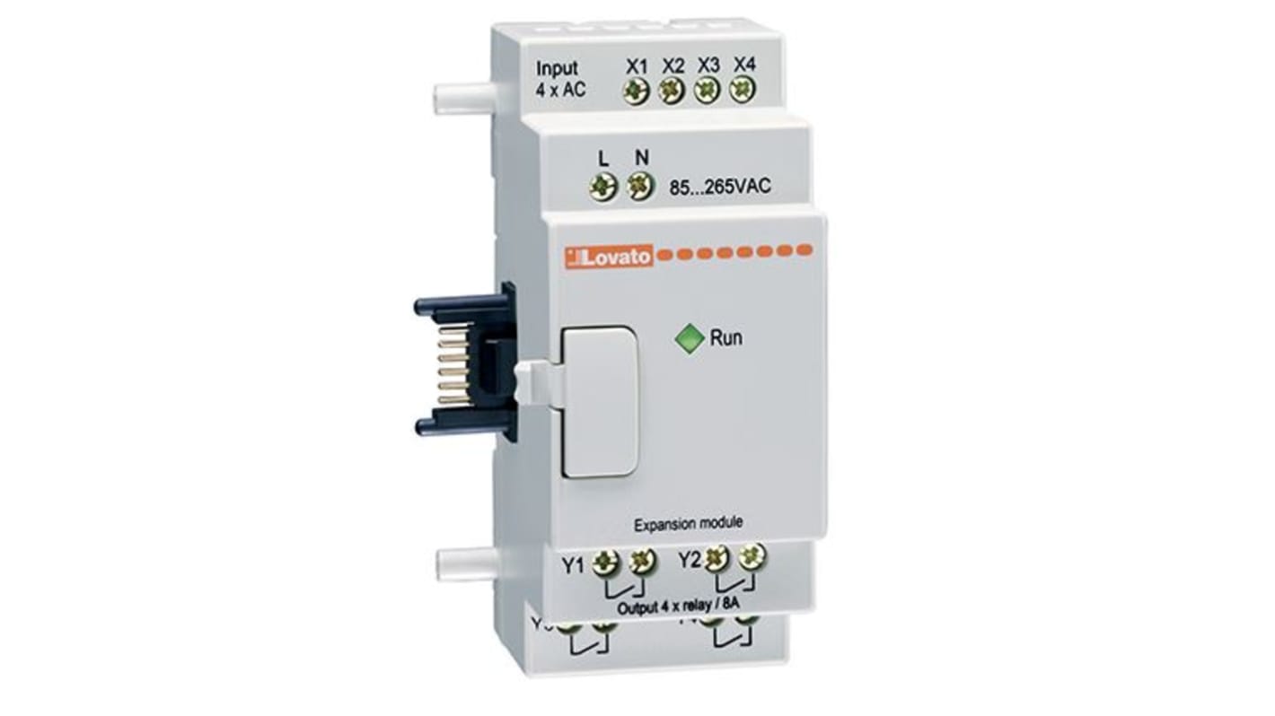 Modulo di espansione Lovato LRE04AD024 per PLC, con 4 uscite analogiche e certificazione UL.
