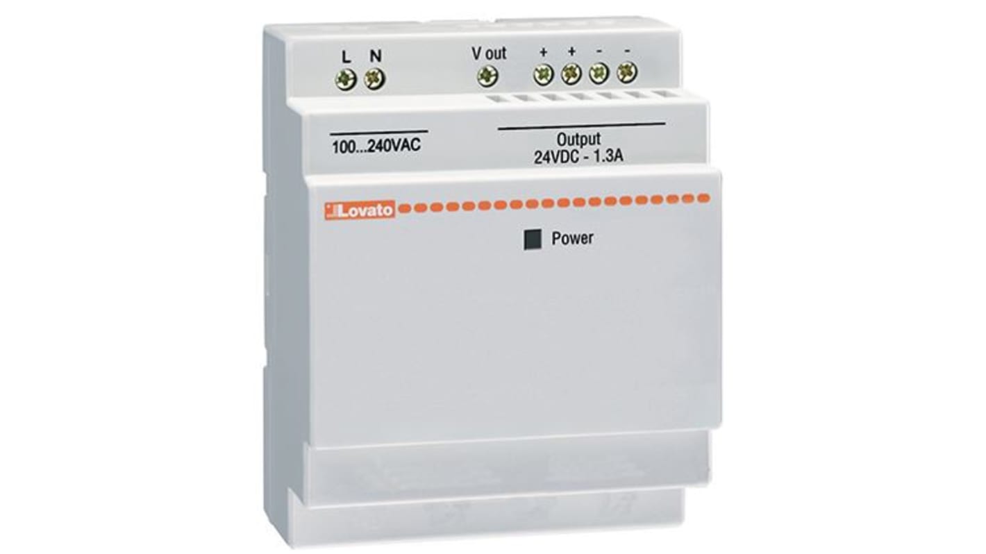 Alimentatore PLC Lovato LRX1V3D024, 24VDC, IP65, RS485, per alimentazione moduli LRD e circuiti ausiliari.