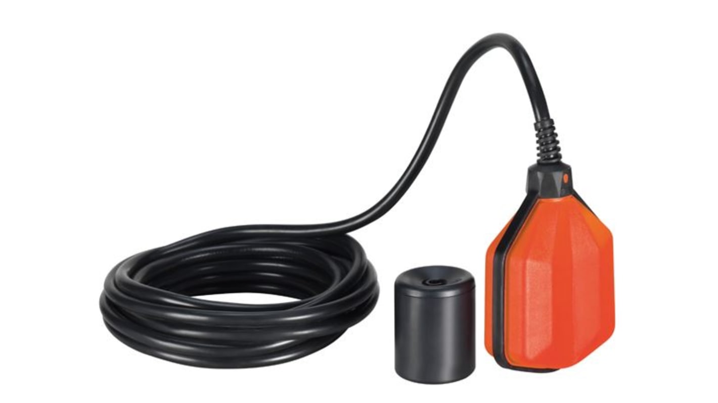 Interruttore a galleggiante Lovato LVFSP1W03 in polipropilene, tipo SPDT, con cavo di 3 m, protezione IP68, per monitoraggio livelli d'acqua.