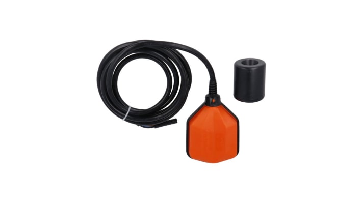 Interruttore a galleggiante Lovato LVFSP1W03 in polipropilene, tipo SPDT, con cavo di 3 m, protezione IP68, per monitoraggio livelli d'acqua.