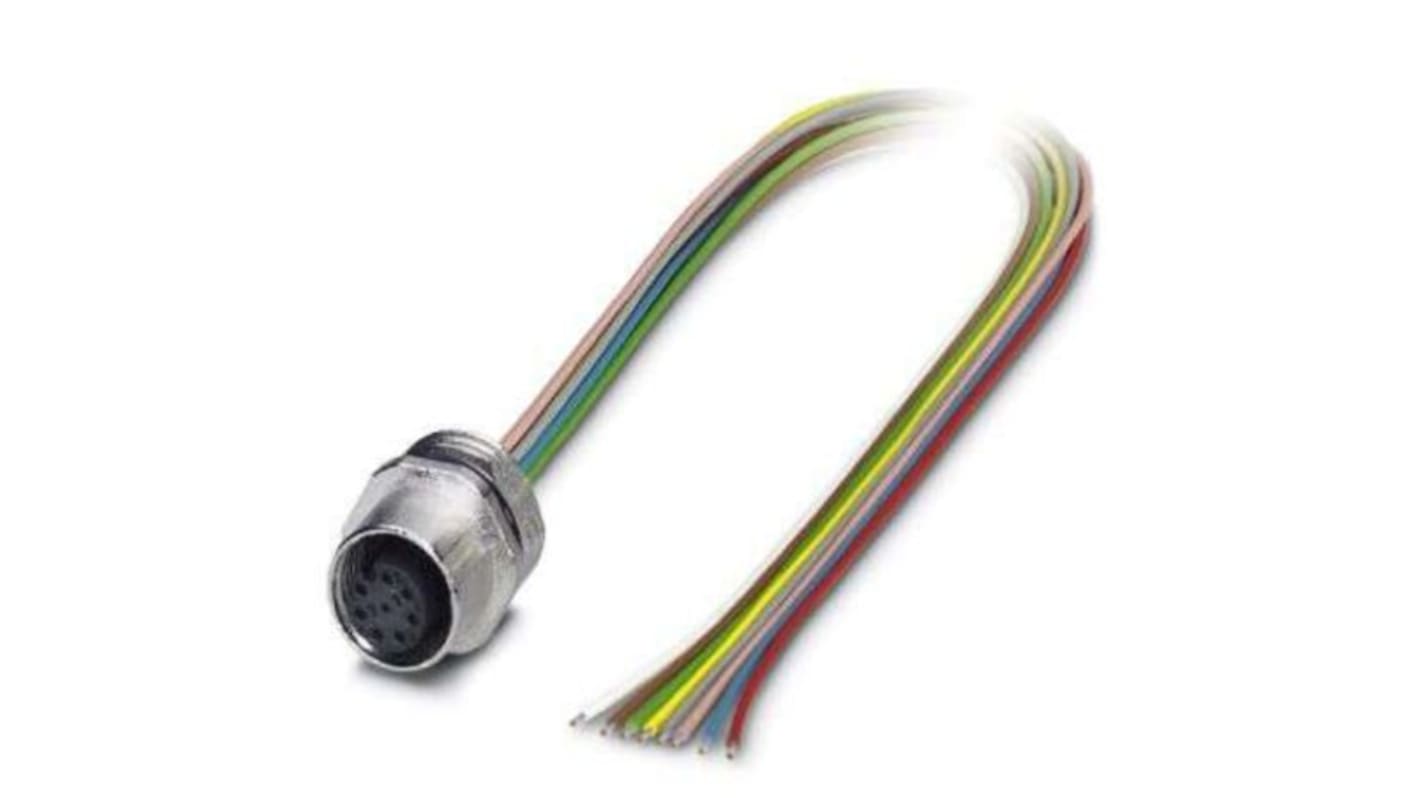 Connettore femmina sensore/attuatore Phoenix Contact 1513758, montaggio anteriore PG9, filo litz TPE 0,5m, 8x0,25 mm². Per applicazioni industriali.