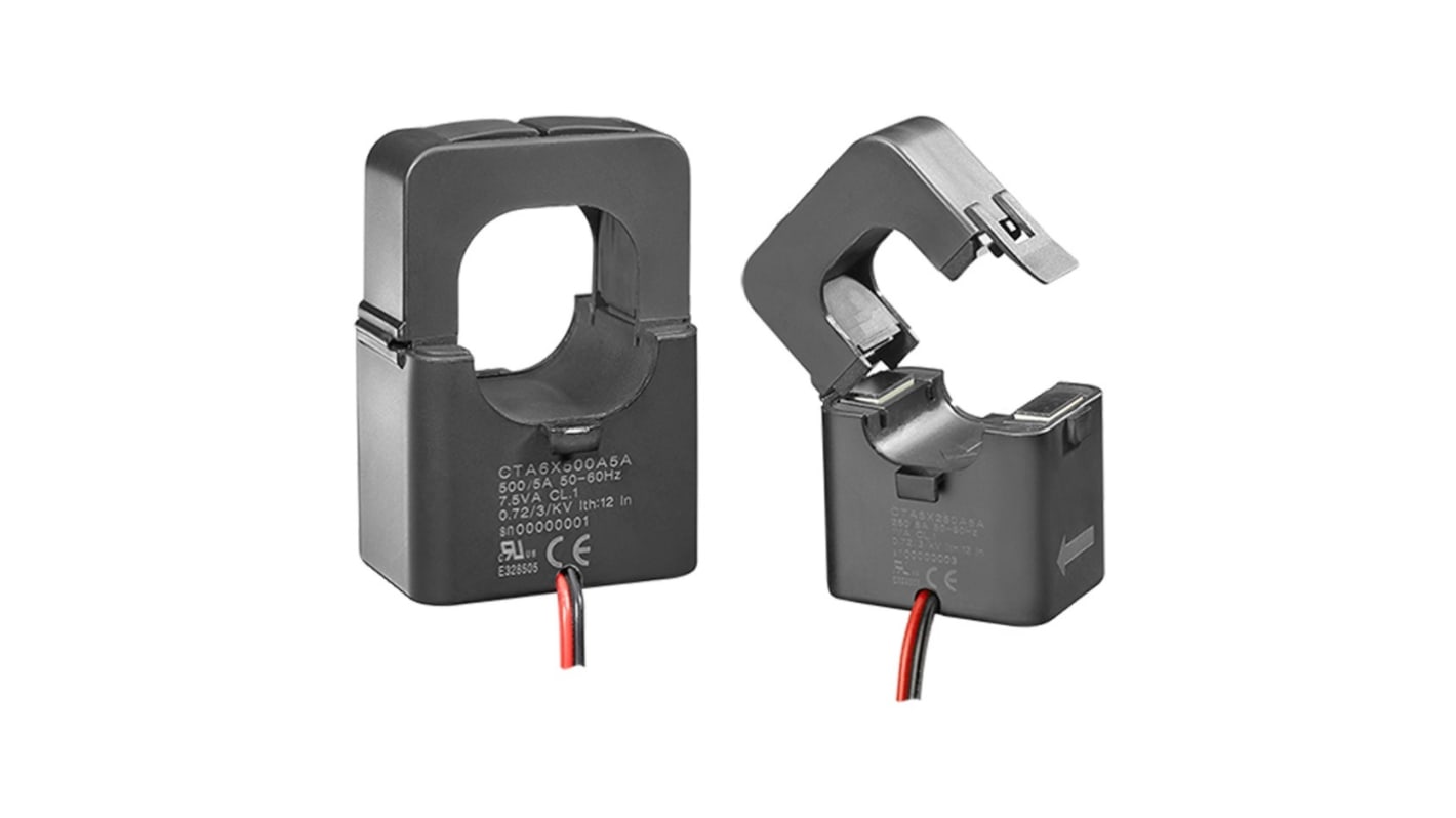 Trasformatore di corrente Carlo Gavazzi CTA6X600A5A, rapporto 600:5, foro 36mm, dimensioni 84mm x 57mm, IP29.