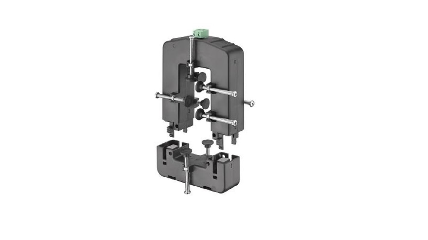 Trasformatore di corrente Carlo Gavazzi CTV8X800A333MV, foro 10mm, altezza 155mm, grado di protezione IP35, installazione rapida.