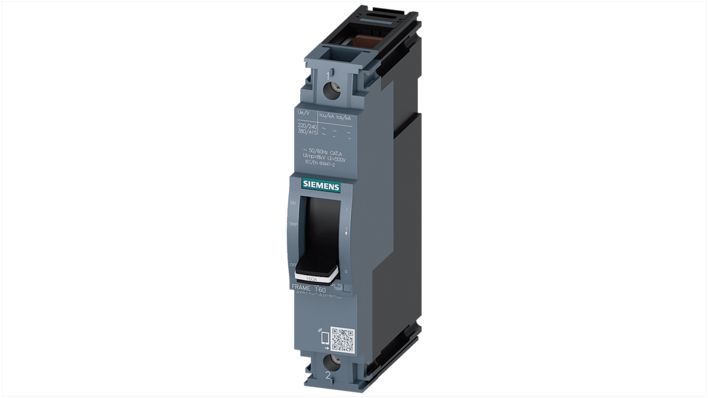 Interruttore magnetotermico Siemens 1P 50A, design compatto, montaggio su guida DIN, adatto per applicazioni AC e DC.