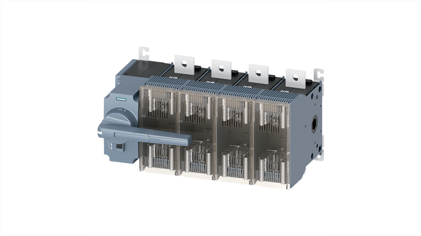 Sezionatore portafusibili Siemens 3KF5480-2LF11, 800 A, 4 poli, compatibile con fusibili NH2 e NH3, maniglia inclusa.
