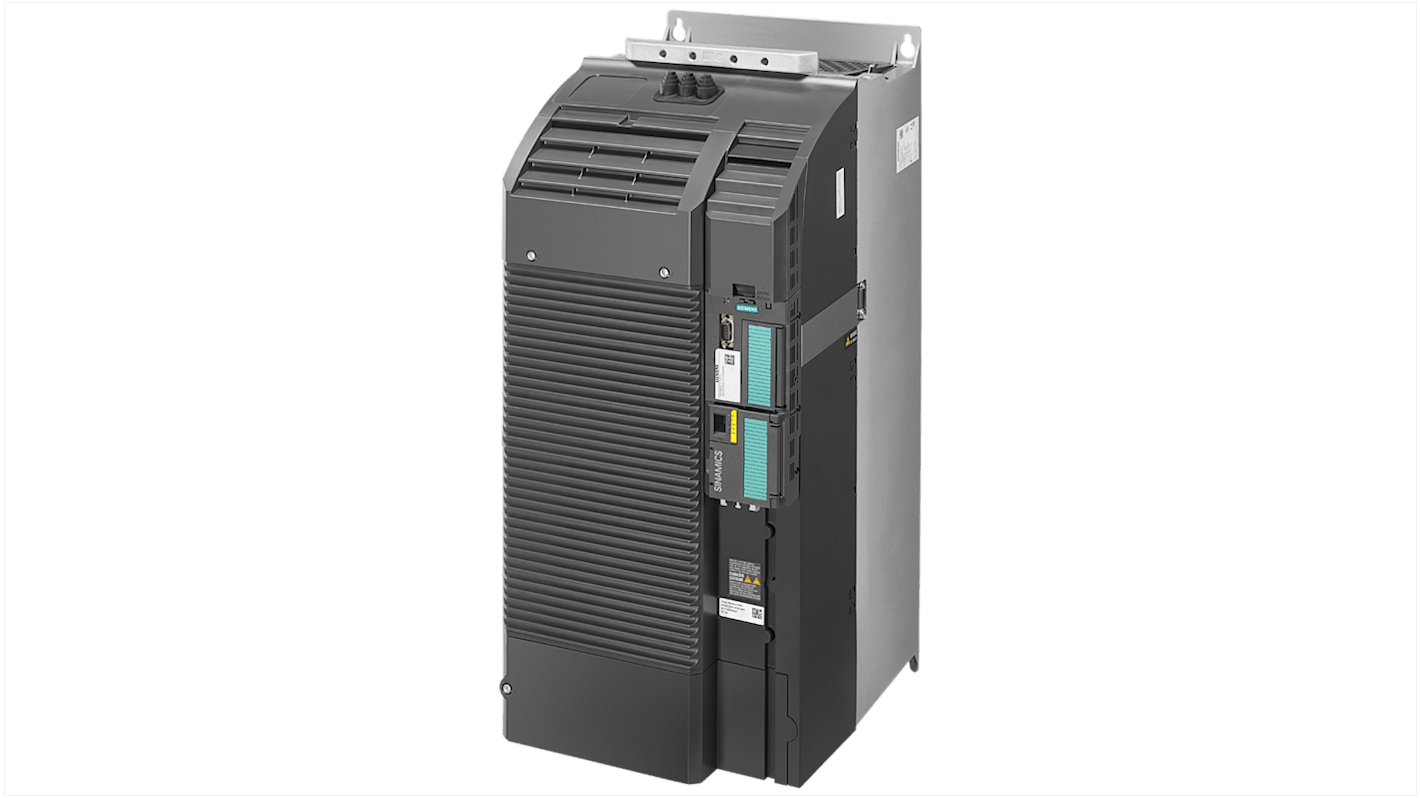 Convertitore Siemens 6SL3210-1KE32-4UF1, potenza 132 kW, 400 V, 3 fasi, comunicazione Profinet, grado di protezione IP20.