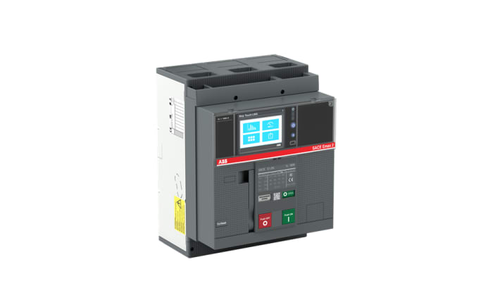 Interruttore magnetotermico ABB E1.2N 800, 3P, 800A, 1000 V c.a., dimensioni 183x210x296 mm, terminali frontali.