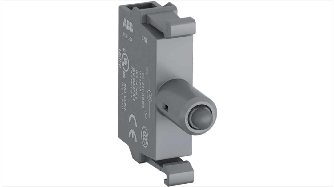 Blocco contatti luminoso LED giallo ABB, tensione 24V, montaggio anteriore, grado di protezione IP20, serie MLBL.