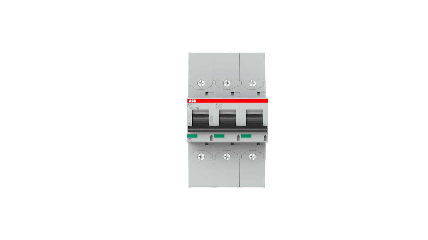 Interruttore magnetotermico ABB S803PV-SP25, 3 poli, 25A, montaggio su guida DIN, capacità di interruzione 5kA.
